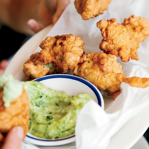 Lobster and Sweet Corn Fritters with Basil Mayo